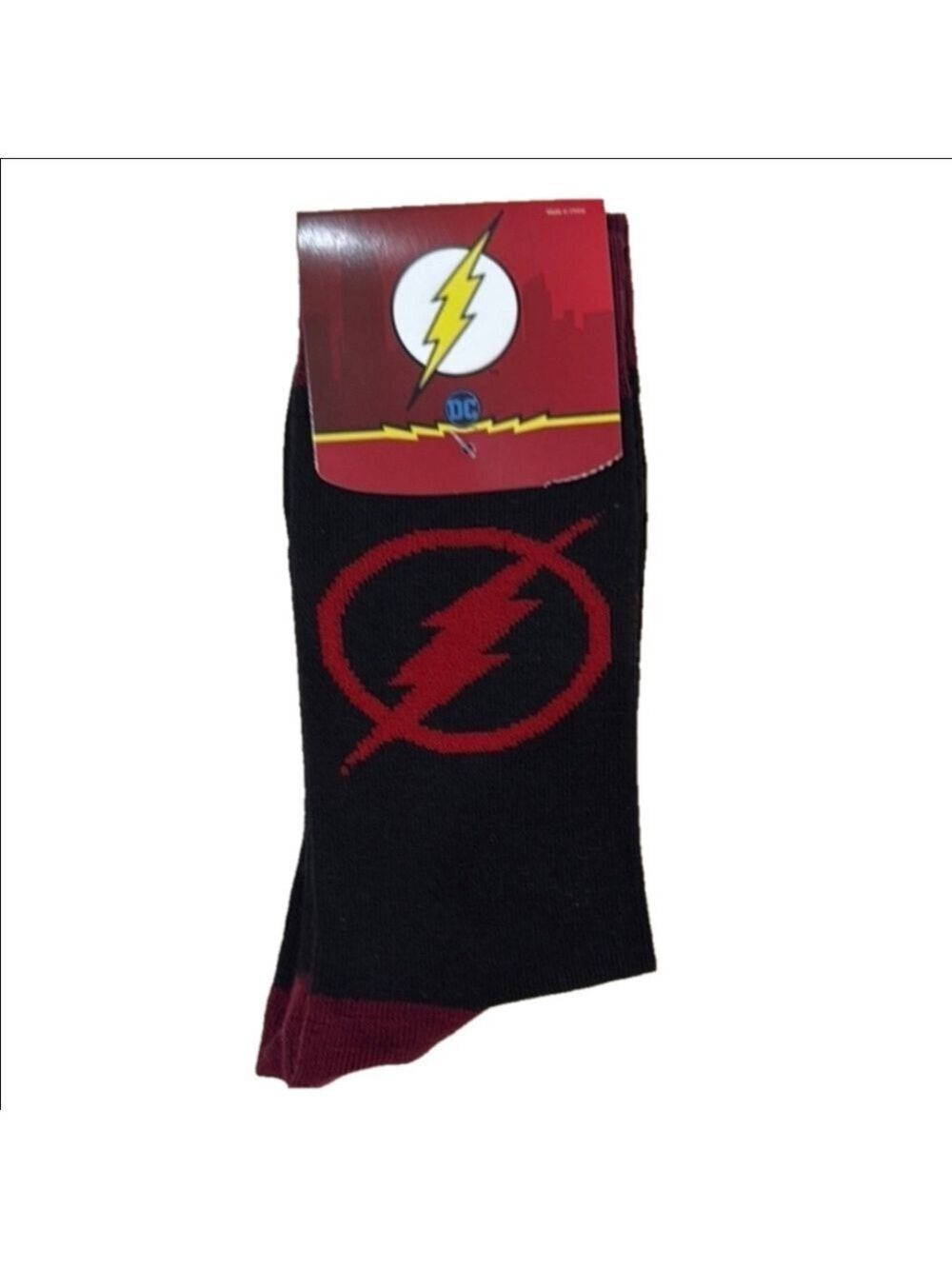 4/$25 DC Comics The Flash Graphic Crew Socks  Black and Red Flash Logo NEW